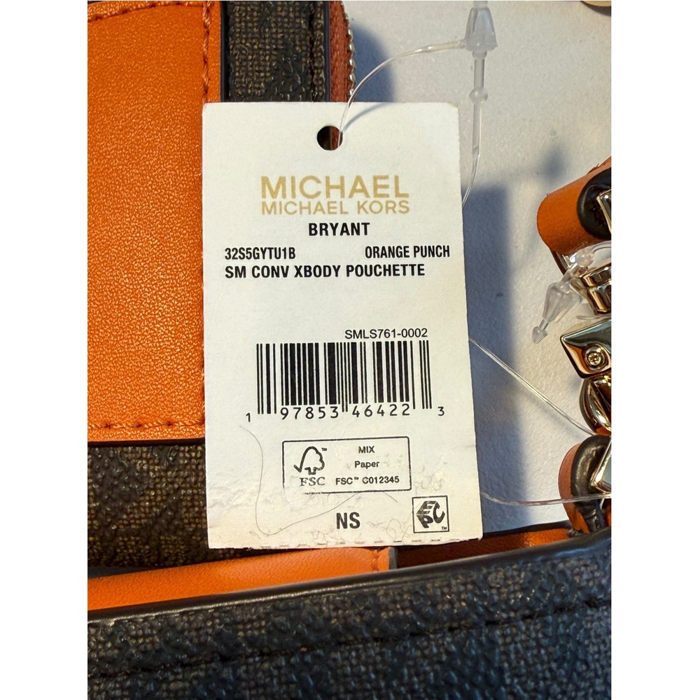Michael Kors Bryant Brown Orange Monogram Crossbody‎ Pouchette Bag & Wallet NEW - Picture 4 of 6